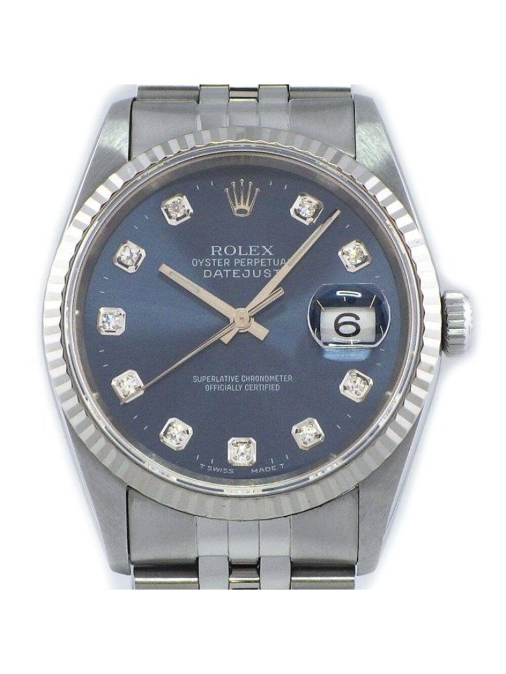 Rolex Watch Datejust Diamond Index Sunray Blue Dial 18k White Gold SS Automatic